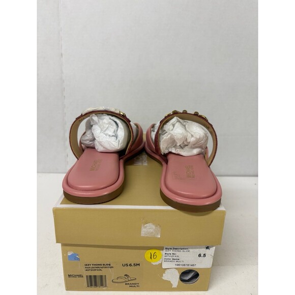 Michael Kors Women's Pink Izzy Thong Slide Flat Sandals Slip On Sz 6.5M - Picture 3 of 7
